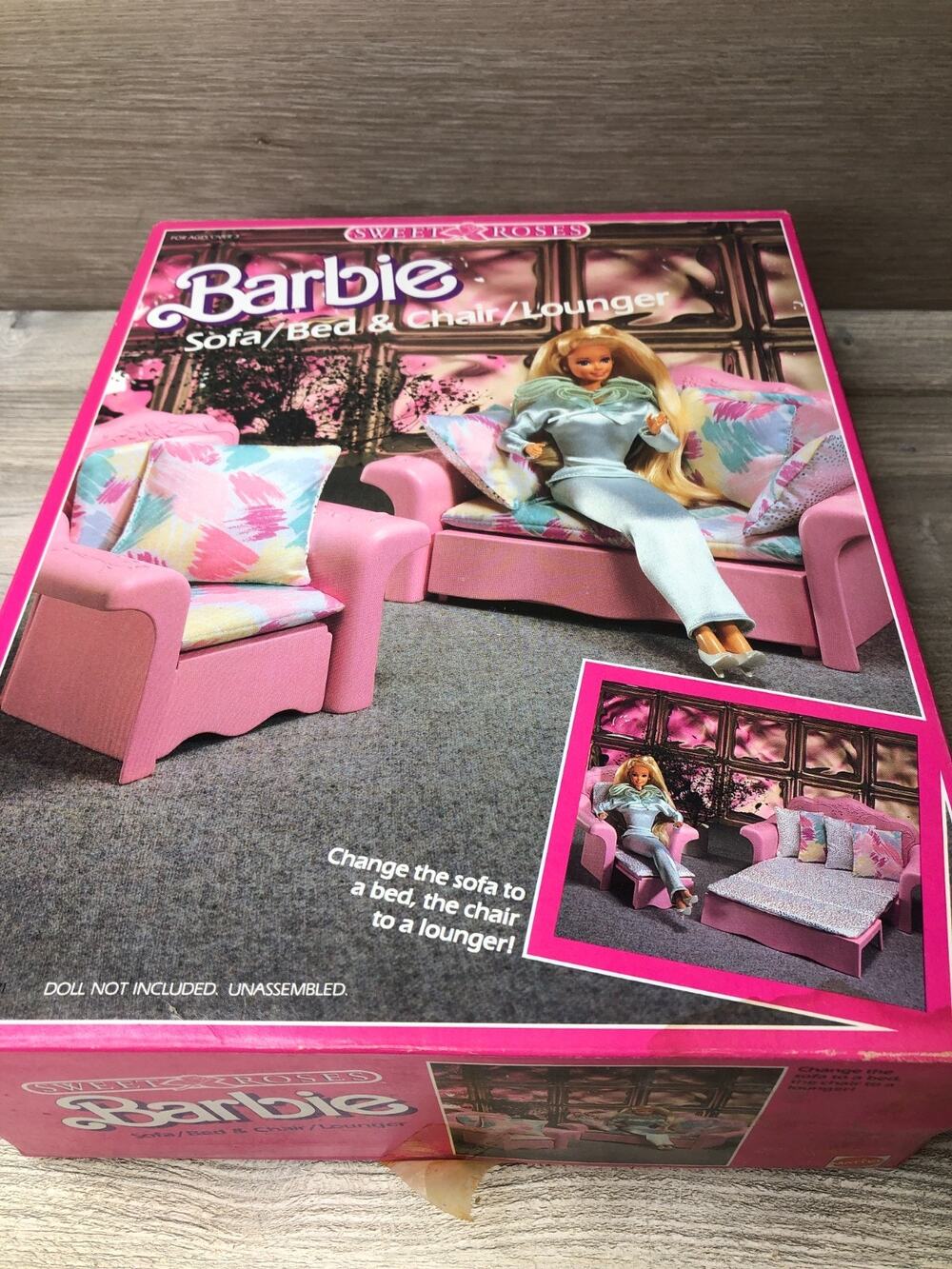BARBIE Furniture Sofa/Bed & Chair/Lounger 1987 Sweet Roses Not Assembled